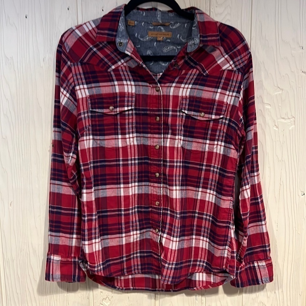 Jachs GIRLFRIEND Plaid Cotton Snap Front Blouse Size Small